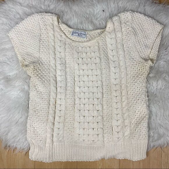 Vintage Cerulean Ivory / off white Short Sleeved Cross Country Knits Sweater - Picture 7 of 15